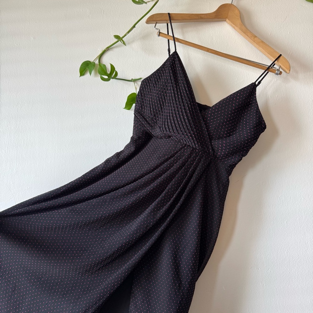 NBD Averie Black Polka Dot Pleated Chiffon Cocktail Dress